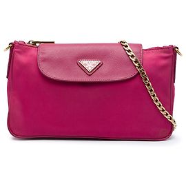 Prada Pink Saffiano Trimmed Tessuto Chain Crossbody