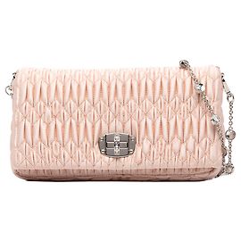 Miu Miu Pink Matelasse Satin Satchel mit Kristallkette