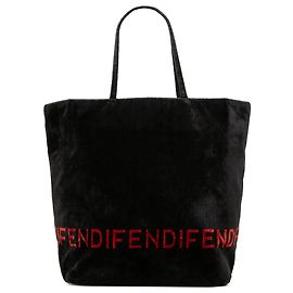 Fendi Black Velour Logo Tote