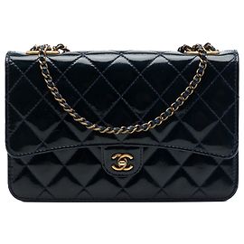 Chanel Blue Quilted Patent and Goatskin CC Eyelet Wallet On Chain