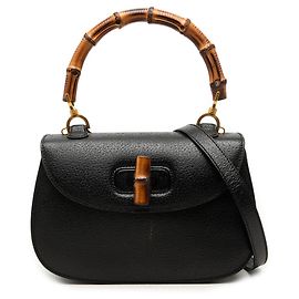 Gucci Black Grained Calfskin Bamboo Night