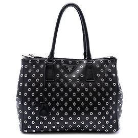 Prada Galleria Double Zip Satchel aus City-Kalbsleder mit Ösen, Schwarz, Large