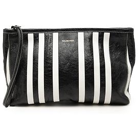 Pouch con zip Balenciaga Barbes Striped Patwork in nappa nera Small