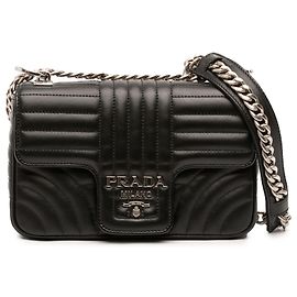 Prada Black Mini Soft Calf Impunture Diagramme Crossbody
