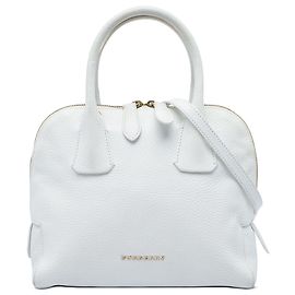 Borsa Satchel Greenwood Burberry in pelle di vitello grana grossa bianca Small