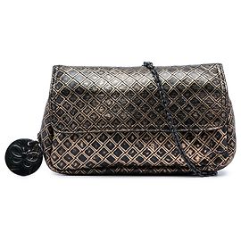Bottega Veneta Borsa a tracolla con patta e catena Intrecciomirage in pelle di vitello metallizzata oro