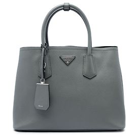 Prada Gray Medium Saffiano Cuir Double Satchel
