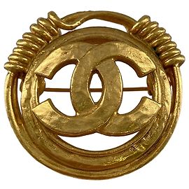 Chanel CC Runde Brosche Gold Gold Plated