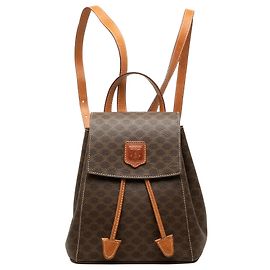 Céline Sac à dos Mini Macadam en toile enduite marron Celine