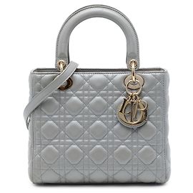 Autre Marque Dior Gray Medium Pearlescent Lambskin Cannage Lady Dior