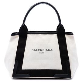 Balenciaga Bolsa Cabas Tote S em lona branca e azul marinho