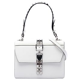 Sac Satchel Elektra Prada en cuir City Calf et Saffiano blanc clouté