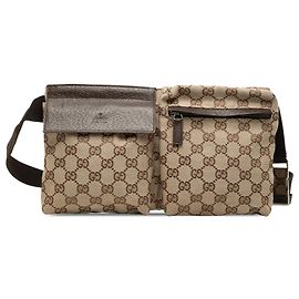 Bolso cinturón Gucci Beige GG Canvas con doble bolsillo