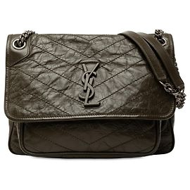 Autre Marque Saint Laurent Brown Medium Crinkled Calfskin Niki