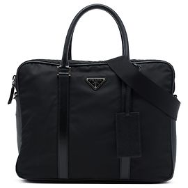 Prada Black Saffiano Trimmed Tessuto Business Bag