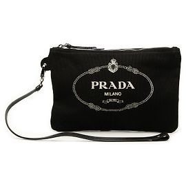 Porta-moedas de pulso Prada em lona Canapa logo preta