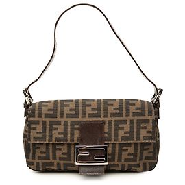 Sac Baguette Fendi en toile Zucca marron