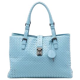 Bottega Veneta Roma Tote aus Nappa Intrecciato Blau Medium