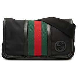 Borsa a cintura Gucci in nylon nero con G intrecciate e banda Web