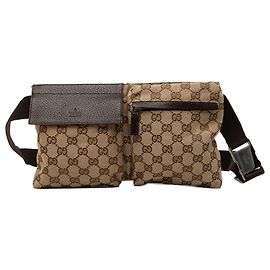 Gucci Beige GG Canvas Double Pocket Belt Bag