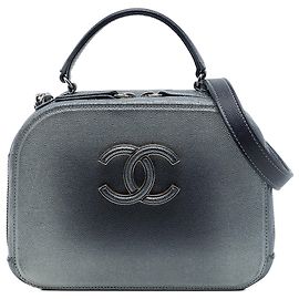 Chanel Gray Small CC Quilted Metallic Caviar Coco Curve Vanity Case