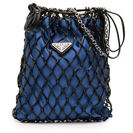 Prada Black Satin and Leather Net Chain Crossbody
