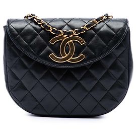 Chanel Black XL CC Quilted Lambskin Round Flap