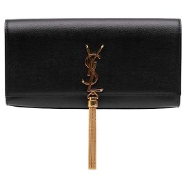 Autre Marque Clutch Saint Laurent Black Grain de Poudre Monogram Kate Tassel Clutch