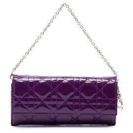 Autre Marque Dior Purple Patent Cannage Lady Dior Wallet On Chain
