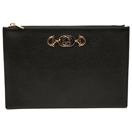 Gucci Black Grained Calfskin Zumi Zip Pouch