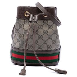 Gucci Mini GG Supreme Web Ophidia Bucket Bag Beige
