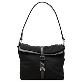 Bolsa de Ombro Jackie Gucci em Lona Preta