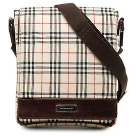 Bolsa Tiracolo Burberry Beige House Check Canvas com Aba