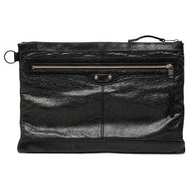 Balenciaga Clutch Motocross Classic Clip L in pelle di agnello nera