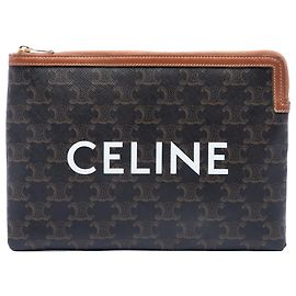 Céline Clutch Celine Small Triomphe de lona revestida marrón