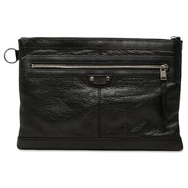 Balenciaga Clutch Classic Clip Motocross in pelle di agnello nera M