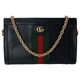 Gucci Ophidia Schultertasche aus Leder mit Web-Streifen