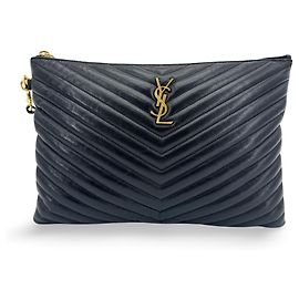 Autre Marque Saint Laurent Classic Monogram Wristlet Matelasse Chevron Leather Small