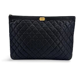 Chanel Boy O Case Clutch Quilted Caviar Medium