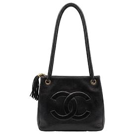 Bolsa de ombro Chanel Vintage em couro preto logótipo CC em relevo