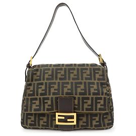 Bolsa Baguette Fendi com aba redonda em lona Zucca North South