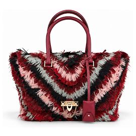 Valentino Demilune Mittlere Doppelgriff-Tasche mit Federn