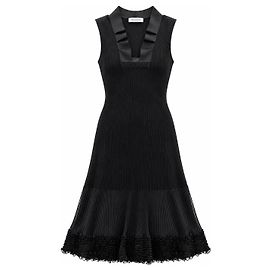 Valentino Abito Midi in Maglia Nero con Volant