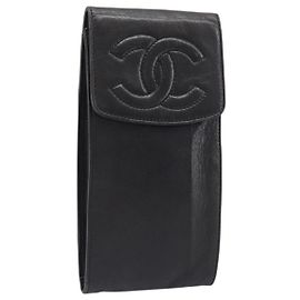 Astuccio Occhiali CHANEL Lamb Skin Dark Brown CC Auth bs37291