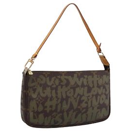 LOUIS VUITTON Monogram Graffiti Pochette Pouch Khaki M92191 LV Auth 206399A