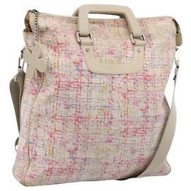 Bolsa de mão CHANEL Canvas 2way Rosa Prata CC Auth bs37241