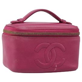 CHANEL Vanity Kosmetiktasche Caviar Skin Pink Gold Tone CC Auth bs37065