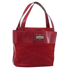 Céline Borsa a mano CELINE Canvas Red Silver Auth bs37258