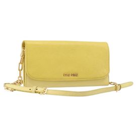 Miu Miu Chain Wallet Shoulder Bag Leather Yellow Gold Auth 204839A