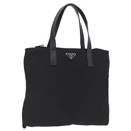 PRADA Tote Bag Nylon Black Silver Auth 201245A